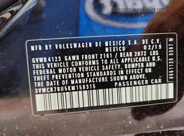 3VWCB7BU5KM158315 2019 VOLKSWAGEN JETTA Black Widok komory silnika