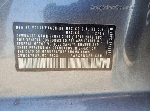 3VWCB7BU7LM017828 2020 VOLKSWAGEN JETTA Gray Вид підкапотного простору