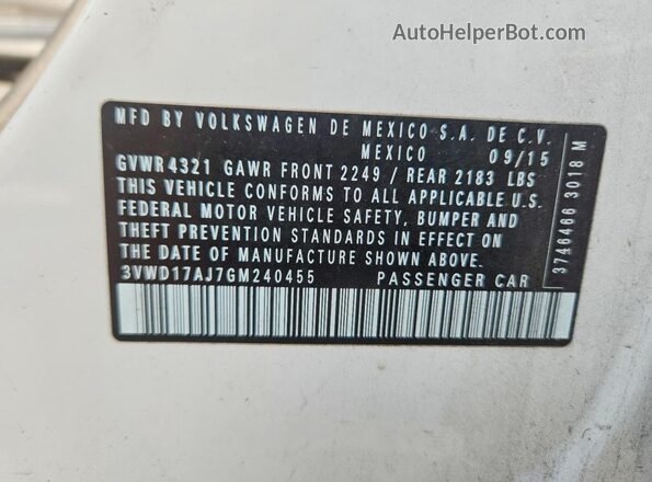 3VWD17AJ7GM240455 2016 VOLKSWAGEN JETTA White Widok komory silnika