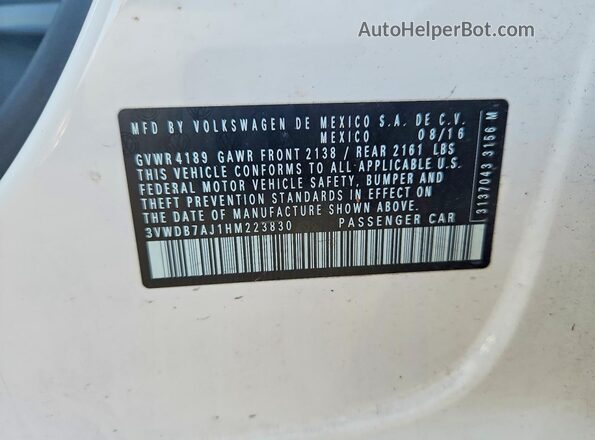 3VWDB7AJ1HM223830 2017 VOLKSWAGEN JETTA White Вид підкапотного простору