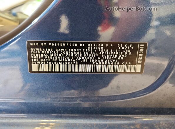 3VWDB7AJ4JM250378 2018 VOLKSWAGEN JETTA Blue Вид підкапотного простору