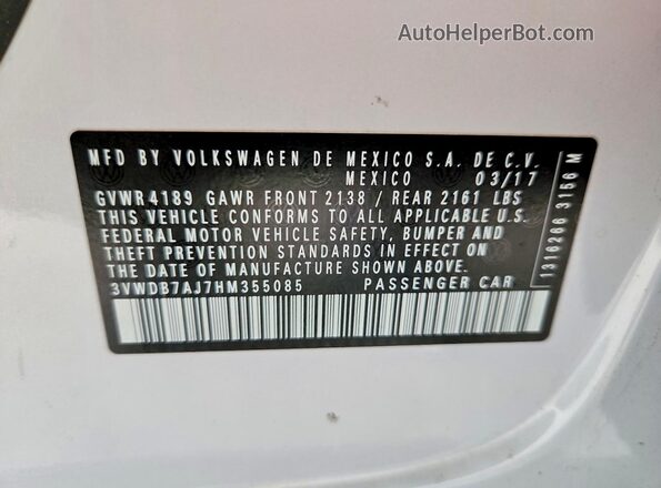 3VWDB7AJ7HM355085 2017 VOLKSWAGEN JETTA White Widok komory silnika