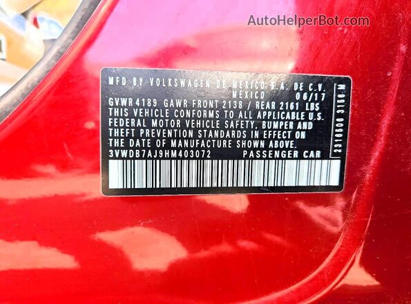 3VWDB7AJ9HM403072 2017 VOLKSWAGEN JETTA Red Vista del compartimento del motor