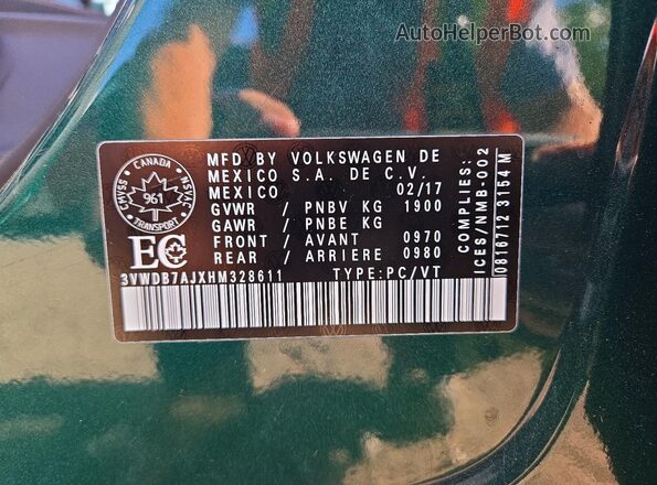 3VWDB7AJXHM328611 2017 VOLKSWAGEN JETTA Green Вид підкапотного простору