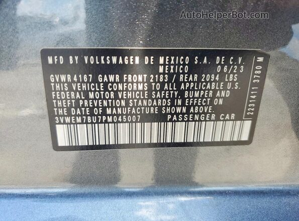 3VWEM7BU7PM045007 2023 VOLKSWAGEN JETTA Gray Вид підкапотного простору