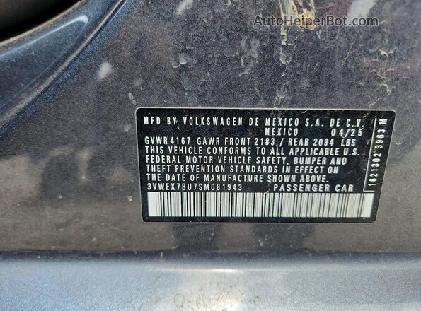 3VWEX7BU7SM081943 2025 VOLKSWAGEN JETTA Gray Вид наклейки з VIN-кодом