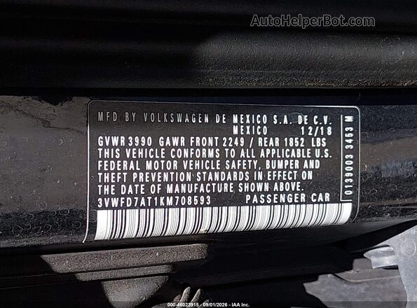 3VWFD7AT1KM708593 2019 VOLKSWAGEN BEETLE Black Widok komory silnika