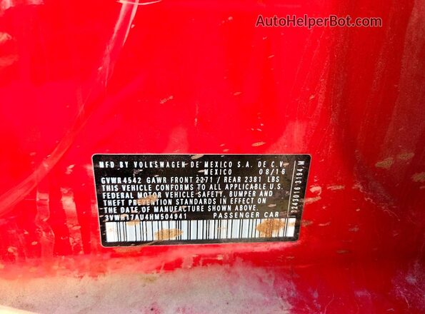 3VWH17AU4HM504941 2017 VOLKSWAGEN GOLF Red Вид підкапотного простору