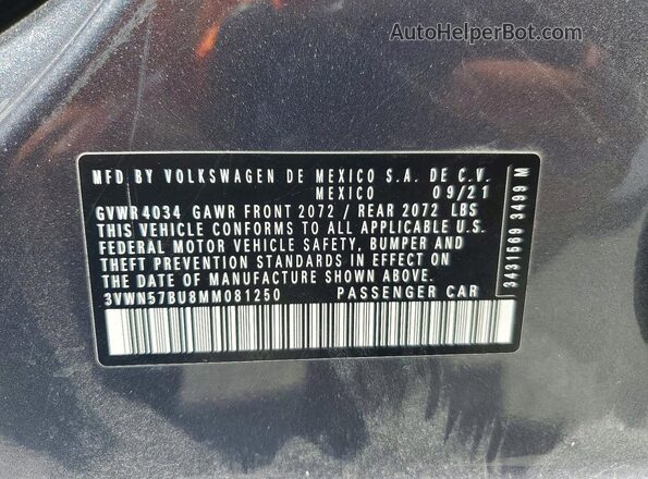 3VWN57BU8MM081250 2021 VOLKSWAGEN JETTA Gray Вид підкапотного простору