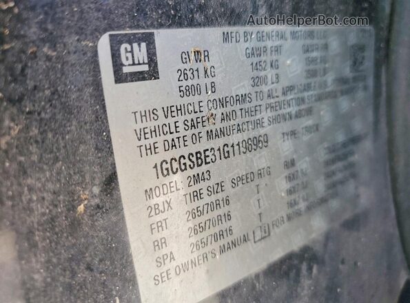1GCGSBE31G1198969 2016 CHEVROLET COLORADO Черный Вид наклейки с VIN-кодом