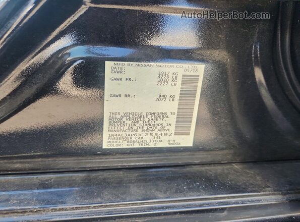 1N4AL3AP6JC255492 2018 NISSAN ALTIMA Black VIN კოდის სტიკერის ხედი