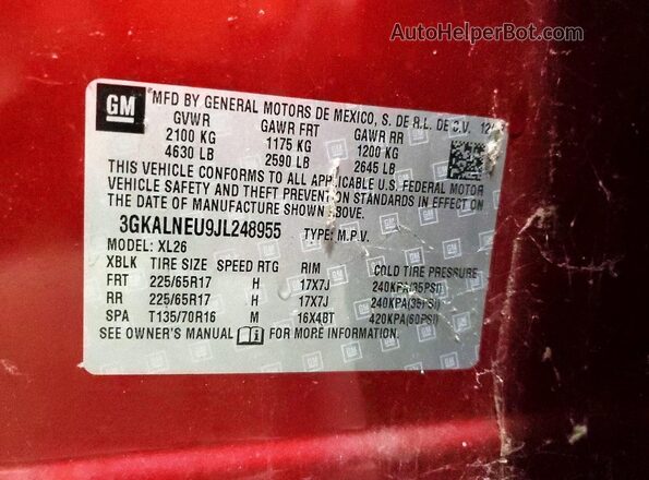 3GKALNEU9JL248955 2018 GMC TERRAIN Red Панорамний вид салону 360°
