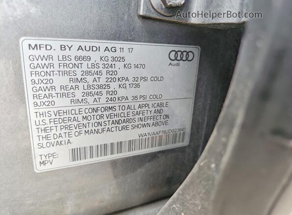 WA1VAAF76JD023641 2018 AUDI Q7 Gray 360 interior view