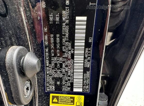 5TDZZRFH0KS325407 2019 TOYOTA HIGHLANDER Черный Вид задней части салона