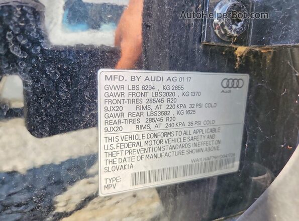 WA1LHAF79HD041726 2017 AUDI Q7 Black 360 interior view