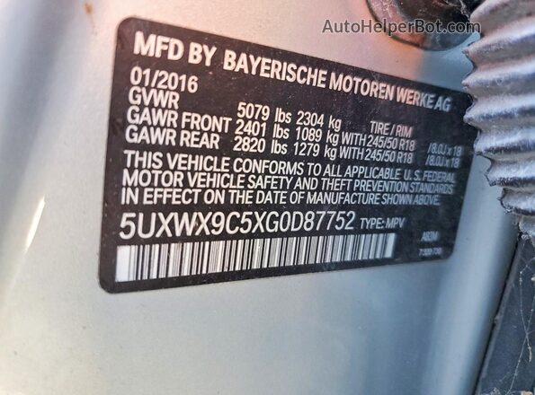 5UXWX9C5XG0D87752 2016 BMW X3 Silver Панорамний вид салону 360°