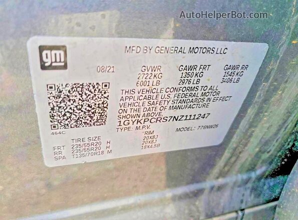 1GYKPCRS7NZ111247 2022 CADILLAC XT6 Серебряный Панорамный вид салона 360°