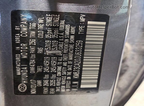 KM8J3CA20JU633259 2018 HYUNDAI TUCSON Gray Vista de la etiqueta del VIN