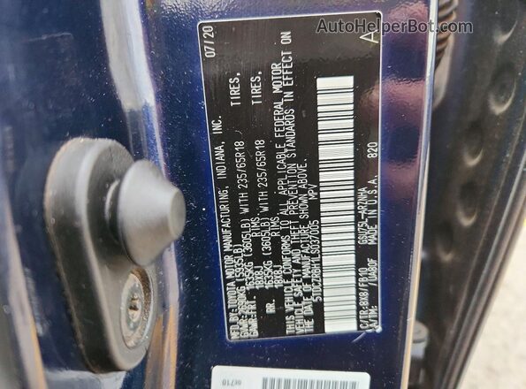 5TDCZRBH1LS037005 2020 TOYOTA HIGHLANDER Blue სალონის 360-გრადუსიანი ხედი