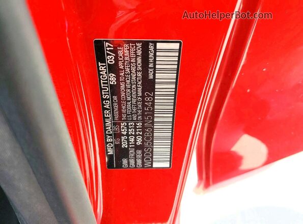 WDDSJ5CB6JN515482 2018 MERCEDES-BENZ CLA-CLASS Красный Вид наклейки с VIN-кодом