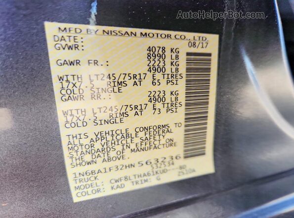 1N6BA1F32HN563236 2017 NISSAN TITAN Gray Widok naklejki z numerem VIN