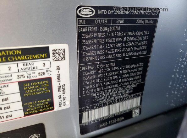 SALWR2RV4JA699373 2018 LAND ROVER RANGE Silver Սալոնի 360 աստիճան տեսք