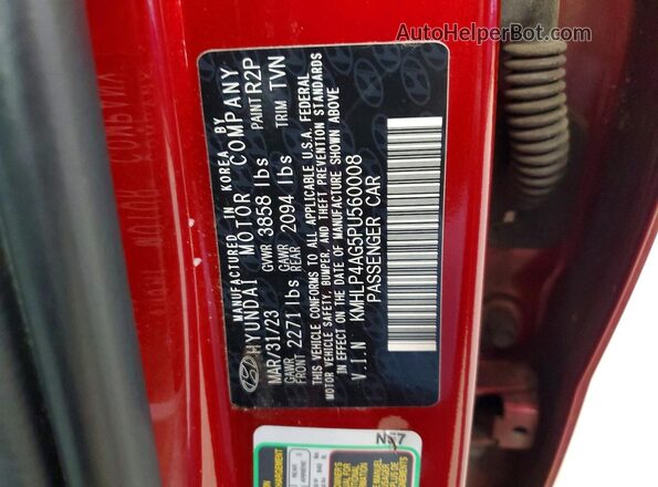 KMHLP4AG5PU560008 2023 HYUNDAI ELANTRA Red Widok naklejki z numerem VIN