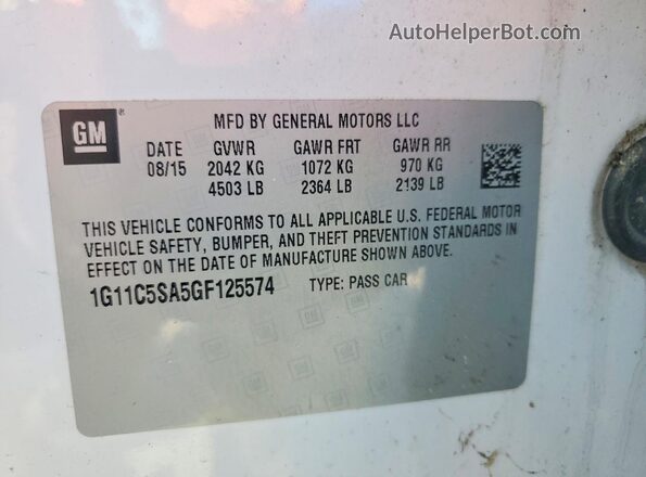 1G11C5SA5GF125574 2016 CHEVROLET MALIBU Белый Вид наклейки с VIN-кодом