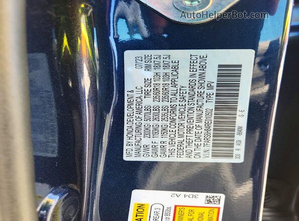 7FARS6H84RE010502 2024 HONDA CR-V Синий Панорамный вид салона 360°