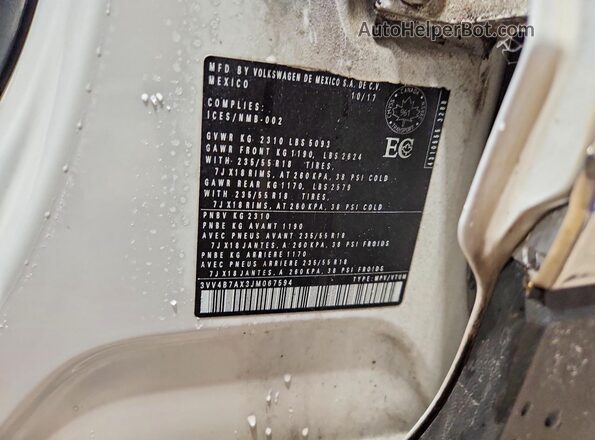 3VV4B7AX3JM067594 2018 VOLKSWAGEN TIGUAN White Вид наклейки з VIN-кодом