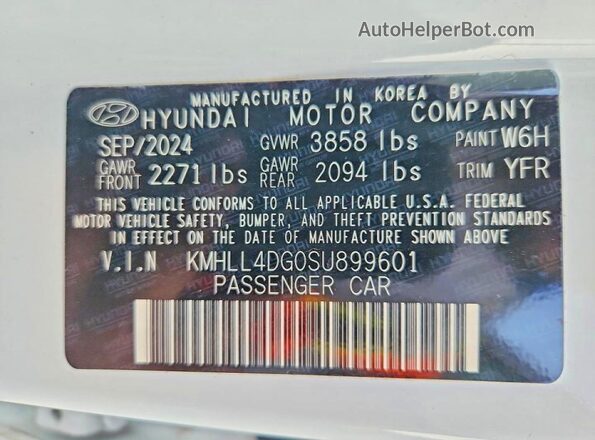 KMHLL4DG0SU899601 2025 HYUNDAI ELANTRA White Вид наклейки з VIN-кодом