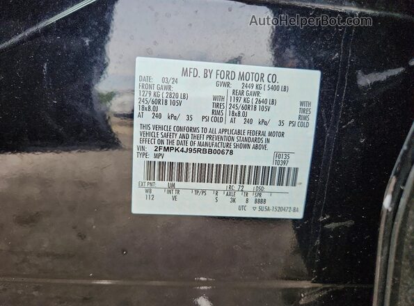 2FMPK4J95RBB00678 2024 FORD EDGE Black Widok naklejki z numerem VIN