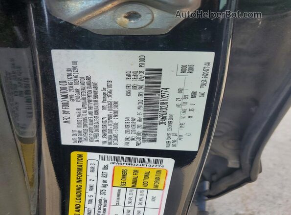 3FA6P0RU2JR102774 2018 FORD FUSION Black VIN կոդի պիտակի տեսք