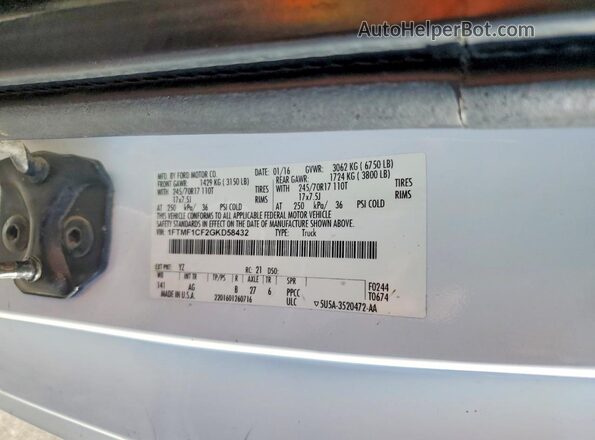 1FTMF1CF2GKD58432 2016 FORD F150 White VIN კოდის სტიკერის ხედი