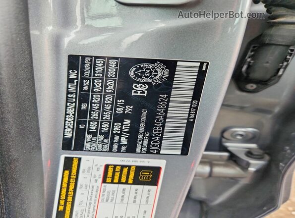 4JGDA2EB4GA648624 2016 MERCEDES-BENZ GLE Silver Vista de la etiqueta del VIN