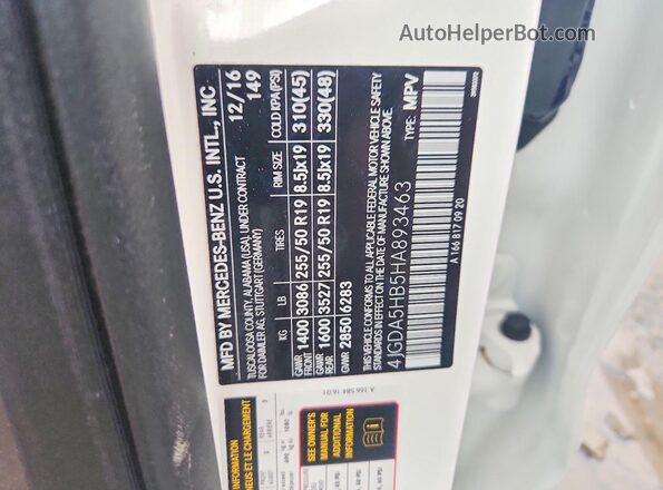 4JGDA5HB5HA893463 2017 MERCEDES-BENZ GLE White Вид наклейки з VIN-кодом