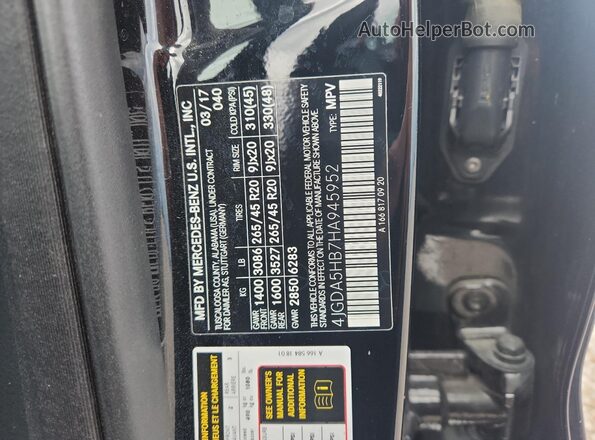 4JGDA5HB7HA945952 2017 MERCEDES-BENZ GLE Black VIN կոդի պիտակի տեսք