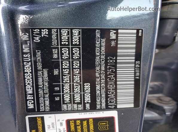 4JGDA5HBXGA757182 2016 MERCEDES-BENZ GLE Gray Widok wnętrza 360 stopni