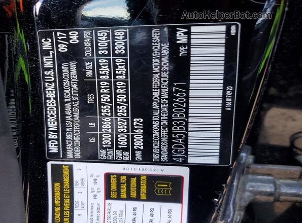 4JGDA5JB3JB026671 2018 MERCEDES-BENZ GLE Black Вид наклейки з VIN-кодом
