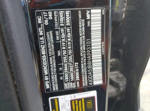 4JGDA5JB8HA993101 2017 MERCEDES-BENZ GLE Black VIN sticker view