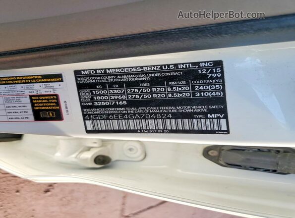 4JGDF6EE4GA704824 2016 MERCEDES-BENZ GL-CLASS White Vista interior de 360 grados