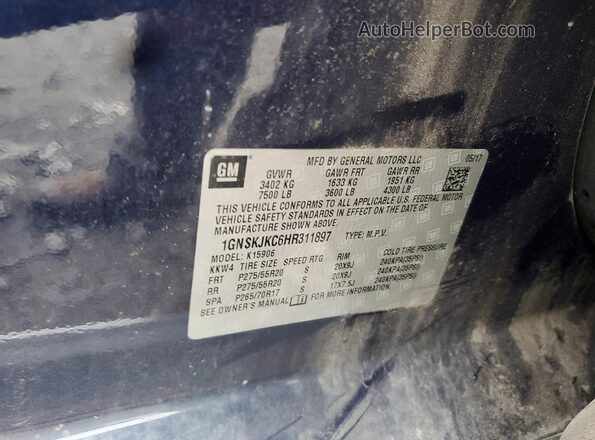 4JGDF6EE4HA846608 2017 CHEVROLET SUBURBAN Blue VIN კოდის სტიკერის ხედი