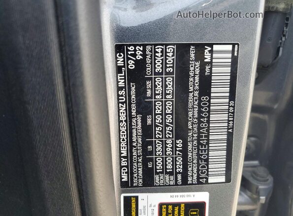 4JGDF6EE4HA846608 2017 MERCEDES-BENZ GLS Gray VIN კოდის სტიკერის ხედი