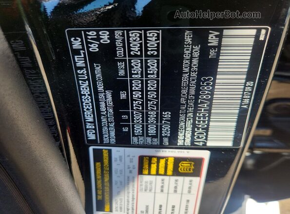 4JGDF6EE5HA789853 2017 MERCEDES-BENZ GLS Black Вид наклейки з VIN-кодом