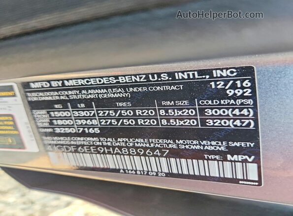 4JGDF6EE9HA889647 2017 MERCEDES-BENZ GLS Gray Widok naklejki z numerem VIN