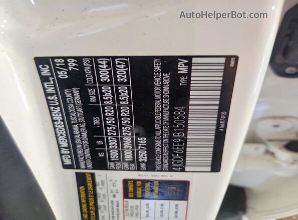 4JGDF6EE9JB150584 2018 MERCEDES-BENZ GLS White Vista de la etiqueta del VIN