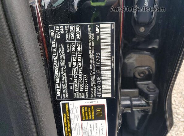4JGDF7DE1JB118798 2018 MERCEDES-BENZ GLS Черный Вид наклейки с VIN-кодом