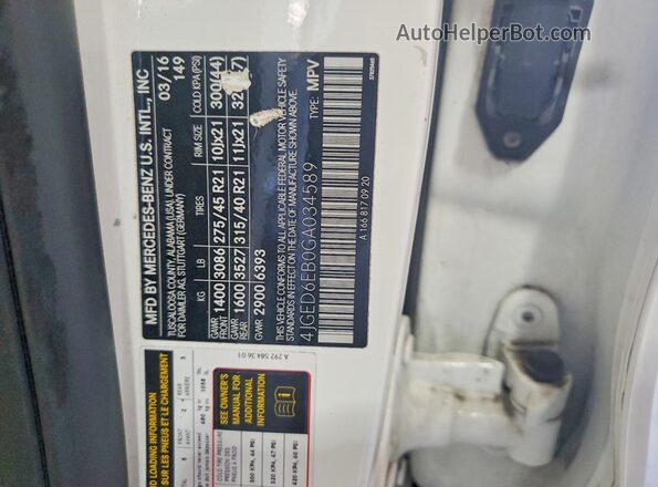 4JGED6EB0GA034589 2016 MERCEDES-BENZ GLE White VIN sticker view