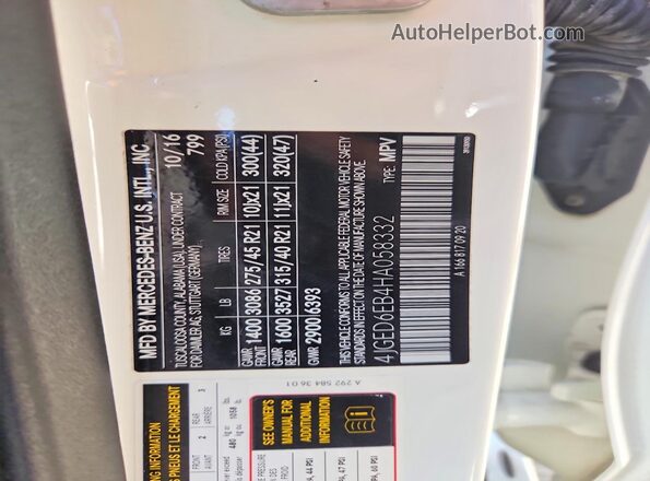 4JGED6EB4HA058332 2017 MERCEDES-BENZ GLE White Շարժիչի բաժամունքի տեսք