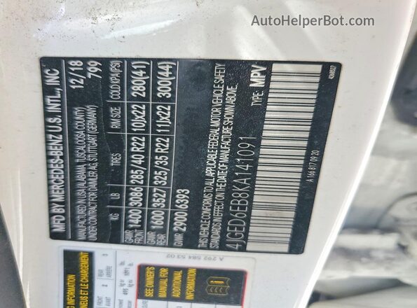 4JGED6EB8KA141091 2019 MERCEDES-BENZ GLE White Vista de la etiqueta del VIN